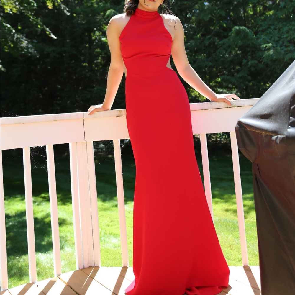 Red open-backed gown